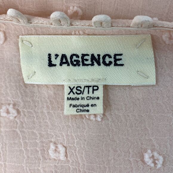 L’AGENCE Drape Top Sz XS Womens Sheer Swiss Dot Faux Wrap Surplice 40273FPD - Picture 7 of 8